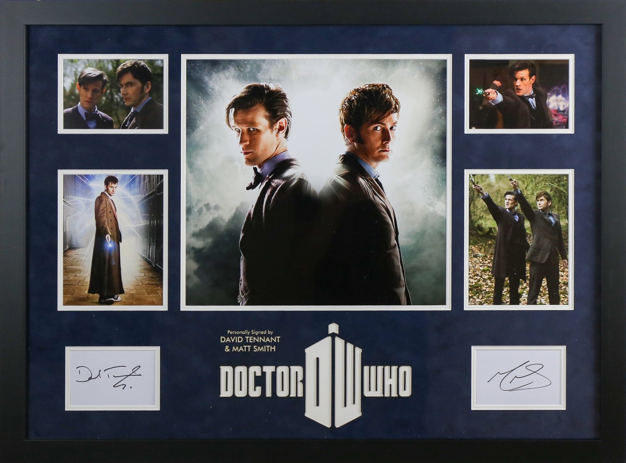 Matt Smith and David Tennant Signed Doctor Who Whitecard Framed Display - Memorabilia Framers Shop
